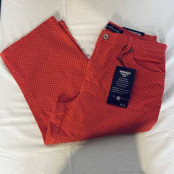 Gloria Vanderbilt NEW AMANDA Capri Jean Classic Fit Size 10-CORALw/Polka Dot NWT - Picture 1 of 14